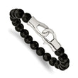 Stainless Steel Polished Black Agate Beads 9in Bracelet