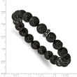 Stainless Steel Polished Black Enamel Lave Stone Beads Stretch Bracelet