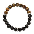 Stainless Steel Polished Black Agate and Tiger's Eye Stretch Bracelet