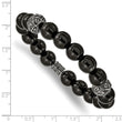 Stainless Steel Antiqued and Polished Black Agate Beaded Stretch Bracelet