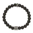 Stainless Steel Antiqued and Polished Black Agate Stretch Bracelet
