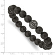Stainless Steel Antiqued Black Agate Fleur de Lis Stretch Bracelet