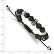 Stainless Steel Polished Black Onyx Beaded Skull Adj. Bracelet