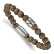 Stainless Steel Antiqued & Polished Dark Brown Phoebe Wood Stretch Bracelet