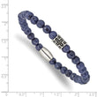 Stainless Steel Antiqued and Polished Cross Blue Jade Stretch Bracelet