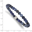 Stainless Steel Polished Blue Sodalite Stretch Bracelet