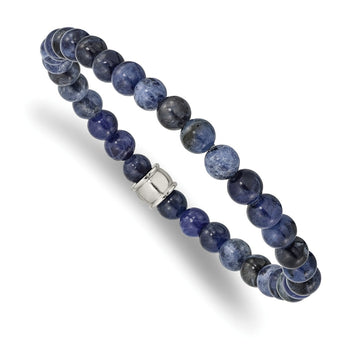 Stainless Steel Polished Blue Sodalite Stretch Bracelet