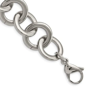 Stainless Steel Polished Circle Link 7.5 inch w/ 1inch ext Bracelet