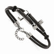 Stainless Steel Black Leather 8.25in Bracelet