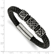 Stainless Steel Antiqued and IP Black plated Bead Braided Leather Bracelet