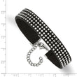 Stainless Steel with Black Leather and Crystal 7.25in w/1.75in ext. Bracele