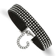 Stainless Steel with Black Leather and Crystal 7.25in w/1.75in ext. Bracele