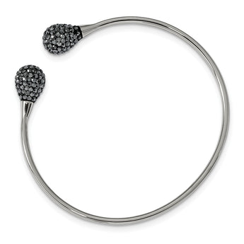 Stainless Steel Polished with Hematite Flexible Cuff Bangle