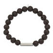 Stainless Steel Brushed ID Plate Black Lava Rock Bead Stretch Bracelet