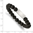 Stainless Steel Brushed ID Plate Black Agate Bead Stretch Bracelet