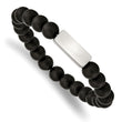 Stainless Steel Polished ID Plate Black Agate Bead Stretch Bracelet