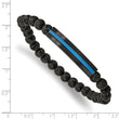 Stainless Steel Brushed & Polished Black/Blue IP w/Lava Stone Stretch Brace