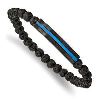 Stainless Steel Brushed & Polished Black/Blue IP w/Lava Stone Stretch Brace