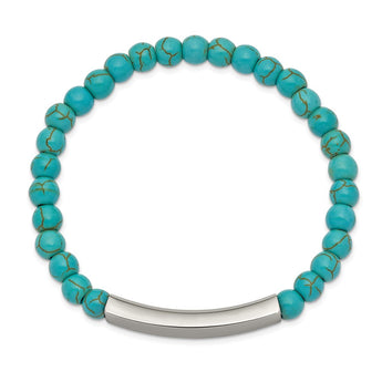 Stainless Steel Polished Reconstructed Turquoise Stretch ID Bracelet