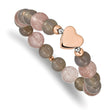 Stainless Steel Polished Rose IP Heart Grey Agate/Strawberry Quartz Stretch