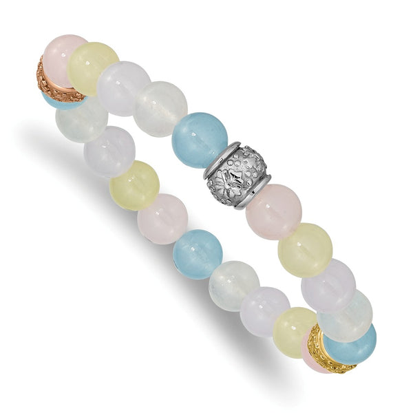 Stainless Steel Polished Rose/Yellow IP MultiColor Chalcedony Stretch Brace