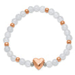 Stainless Steel Rose IP-plated Heart White Agate Stretch Bracelet