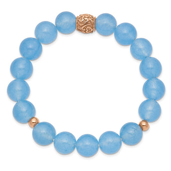 Stainless Steel Rose IP-plated Blue Chalcedony Stretch Bracelet