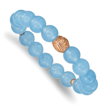 Stainless Steel Rose IP-plated Blue Chalcedony Stretch Bracelet