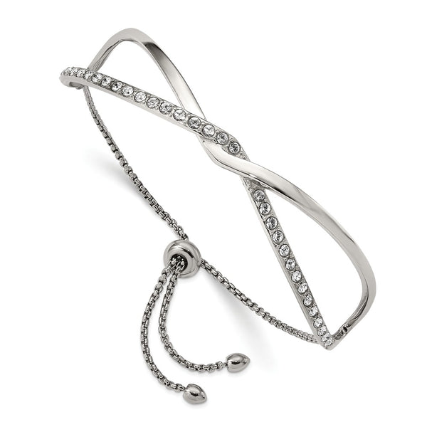 Stainless Steel Polished with Crystals from Swarovski Adjustable Bangle