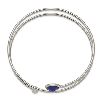 Stainless Steel Polished with Blue Glass Flexible Bangle
