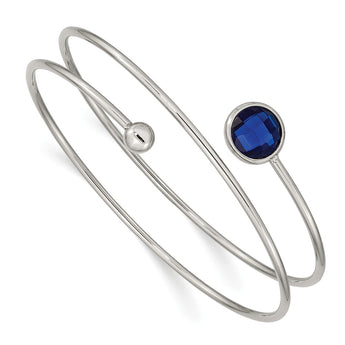 Stainless Steel Polished with Blue Glass Flexible Bangle