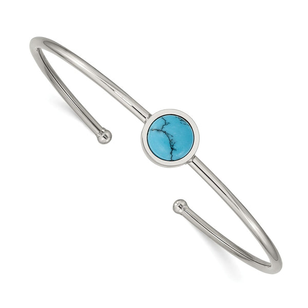 Stainless Steel Polished w/Reconstructed Turquoise Flexible Cuff Bangle