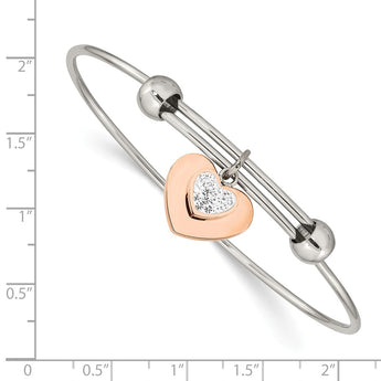 Stainless Steel Polished Rose IP-plated w/Preciosa Crystal Hearts Bangle