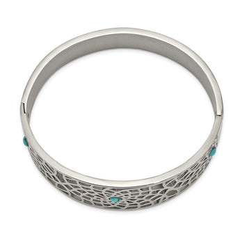 Stainless Steel Polished with Reconstructed Turquoise Hinged Bangle