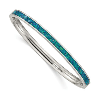 Stainless Steel Polished w/Imitation Opal 4.75mm Hinged Bangle