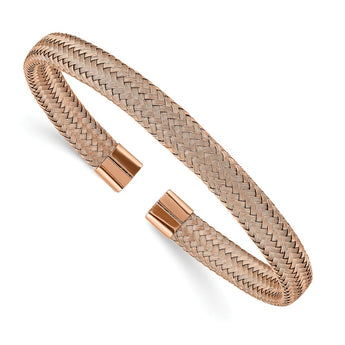 Stainless Steel Polished Rose IP-plated 6.00mm Mesh Wire Cuff Bangle