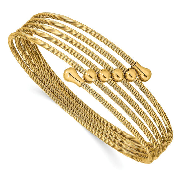Stainless Steel Polished Yellow IP-plated Flexible Coil Bangle