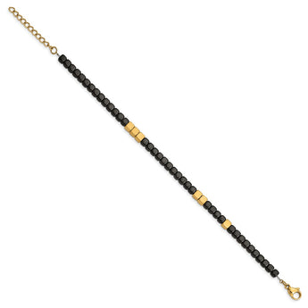 Stainless Steel Brushed Yellow IP w/Hematite 7in w/1.25in ext Bracelet