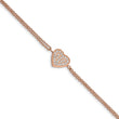 Stainless Steel Polished Rose IP with CZ Heart 6.25in w/2in ext. Bracelet