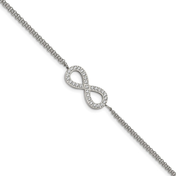 Stainless Steel Polished with CZ Infinity Symbol 6.25in w/2in ext. Bracelet