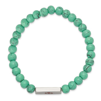 Stainless Steel Polished Medical ID Turquoise Glass Stretch Bracelet