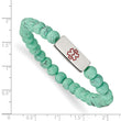 Stainless Steel Polished Medical ID Turquoise Glass Stretch Bracelet