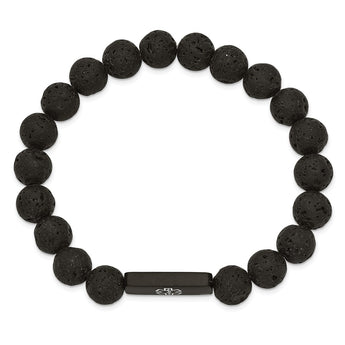 Stainless Steel Brushed Black-plated Medical ID Lava Stone Stretch Bracelet
