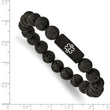 Stainless Steel Brushed Black-plated Medical ID Lava Stone Stretch Bracelet