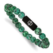 Stainless Steel Brushed Black IP Medical Dyed Green Bead Stretch Bracelet