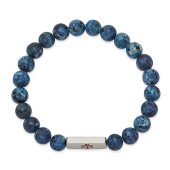 Stainless Steel Polished Medical ID Plate Lapis Bead Stretch Bracelet