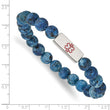 Stainless Steel Polished Medical ID Plate Lapis Bead Stretch Bracelet