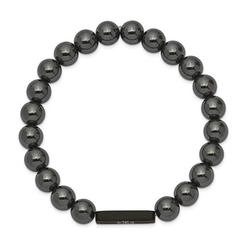 Stainless Steel Brushed Black-plated Medical ID Hematite Bead Stretch Brace