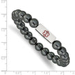 Stainless Steel Polished Medical ID Plate Hematite Bead Stretch Bracelet