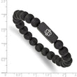 Stainless Steel Brushed Black-plated Medical ID Blk Agate Stretch Bracelet